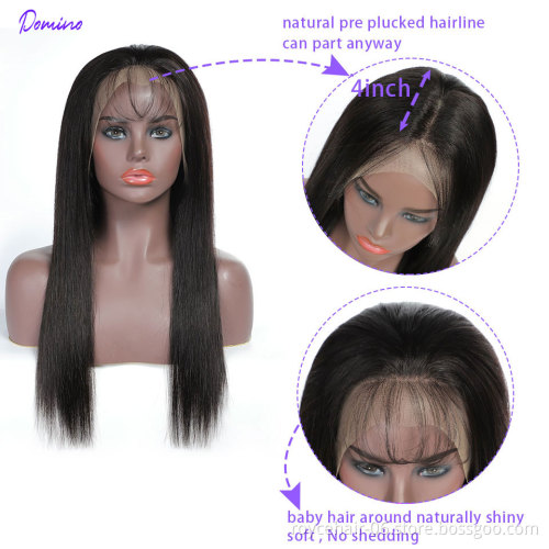 Natural Virgin Indian Human Hair Lace Frontal Wigs Vendor,150% 180% Density Raw Pre Plucked Bouncy 4x4 Swiss Lace Closure Wig